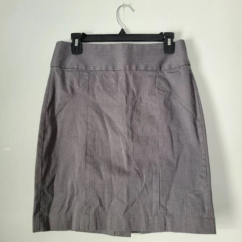 Banana Republic Factory Herringbone Pencil Skirt Gray Cotton 6 Stretch